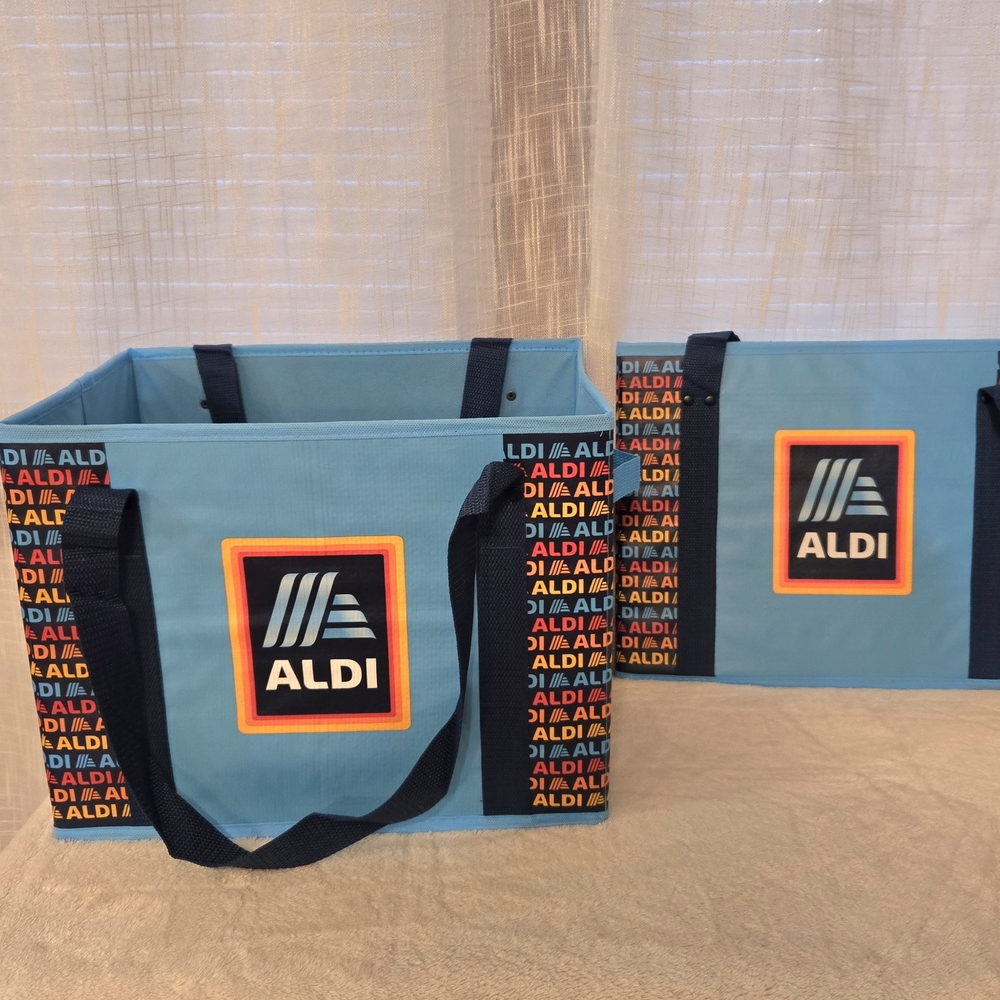 2 Aldi Collapsible Box Bags Blue Rainbow